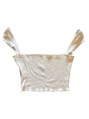 Are You Am I Ribbed Off Shoulder Crop Top in White